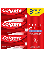 Colgate Optic White Advanced Teeth Whitening Toothpaste with Fluoride, 2% Hydrogen Peroxide, Sparkling White - 3.2 Ounce (3 Pack)