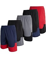 5 Pack: Big Boys Girls Youth Clothing Knit Mesh Active Athletic Performance Basketball Soccer Lacrosse Tennis Exercise Summer Gym Golf Running Teen Running Shorts Quick Dry Fit Knit-Set 7- L (12/14)