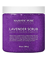 Lavender Oil Body Scrub Exfoliator with Shea Butter and Grapefruit Oil by Majestic Pure - Exfoliate & Moisturize Skin, Fights Acne - 10 oz