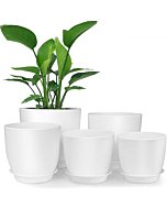 Plastic Planter, HOMENOTE 7/6/5.5/4.8/4.5 Inch Flower Pot Indoor Modern Decorative Plastic Pots for Plants with Drainage Hole and Tray for All House Plants, Succulents, Flowers, and Cactus, White