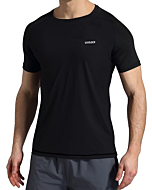 VAYAGER Men's Swim Shirts Rash Guard UPF 50+ Short Sleeve Quick Drying Crew Water Shirt(Black-M)