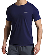 VAYAGER Men's Swim Shirts Rash Guard UPF 50+ Short Sleeve Quick Drying Crew Water Shirt(Navy-M)