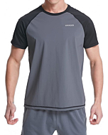 VAYAGER Men's Swim Shirts Rash Guard UPF 50+ Short Sleeve Quick Drying Crew Water Shirt(Gray-M)