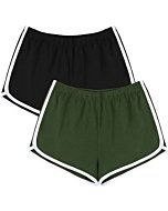 URATOT 2 Pack Cotton Sport Shorts Yoga Dance Short Pants Summer Athletic Shorts Black, Army Green