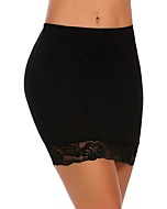 ADOME Women's Adjustable Waist Half Slip Short Underskirt Lace Hem Lingerie (S, Black)