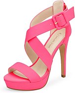 DREAM PAIRS Women's Neon Pink Nubuck Cross Strap Open Toe High Stilettos Party Pump Platform Heel Sandals Size 5 US Charlotte