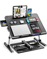 Adjustable Laptop Bed Tray Desk with large surface for laptop, mouse, and bookstand.