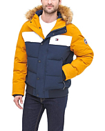 Tommy Hilfiger Men's Arctic Cloth Quilted Snorkel Bomber Jacket, Yellow/Navy, Small