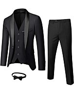 MY'S Mens 3-Piece Suit Shawl Lapel One Button Tuxedo Winter Fabric Slim Fit Premium Dinner Jacket Vest Pants & Tie Set