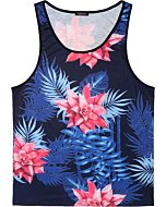 COOFANDY Men's Floral Tank Top Sleeveless Tees All Over Print Casual Sport Gym T-Shirts Hawaii Beach Vacation (XL, Navy Blue)