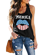 ETCYY Women's Red Lips American Flag Print Tank Tops Loose Fit Sunmmer Sleeveless T Shirts…