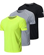 frueo Men’s 3 Pack Gym T-Shirt Dry Fit Workout Athletic Tee,520,Black Gray Yellow,M