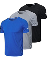 frueo 3 Pack Running Shirts for Men Active Sport Quick Dry Gym T-Shirts,520,Black Gray Blue,L