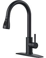 FORIOUS Black Kitchen Faucets with Pull Down Sprayer, Kitchen Sink Faucet with Pull Out Sprayer, Fingerprint Resistant, Single Hole Deck Mount, Single Handle Copper Kitchen Faucet, Matte Black