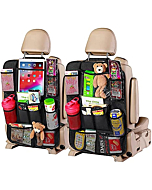 JUSTTOP Black Car Backseat Organizer with Touch Screen Tablet Holder, 9 Storage Pockets Kick Mats Car Seat Back Protectors for Kids Toddlers, Car Travel Accessories, 2 pack