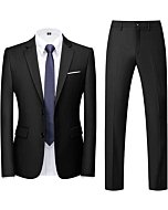 MOGU Mens Slim Fit Suit 2 Piece Tuxedo for Daily Business Wedding Party (Suit Jacket + Pants) US Size Blazer 38/Pants 34 Black