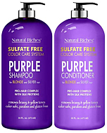 Natural Riches Purple Shampoo and Conditioner Set Sulfate Free Salon Grade for Silver Blonde and Platinum Hair. Removes Yellow & Brass tones. Blonde Shampoo for Silver Grey Highlighted Hair 16x2 fl oz