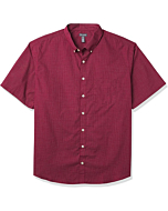 Van Heusen Men's Big & Tall Big Wrinkle Free Short Sleeve Button Down Check Shirt, Port Red Minicheck, Large Tall