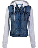 Design by Olivia Women's Hooded Denim Jacket in Medium Denim, featuring a classic silhouette and soft denim fabric.