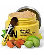 Gleamin Vitamin C Clay Mask - 10-Minutes for Dark Spots, Turmeric Face Mask Skin Care, Deep Cleansing Pores - Facial Improves Uneven Tone, Post-Blemish, Visibly Brighten, Scarring and Texture - 2.5 Oz