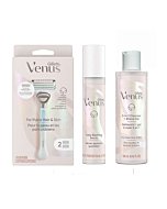 Gillette Venus For Pubic Hair And Skin Womens Shaving Kit, 1 Venus Handle, 2 Razor Blade Refills, 2 in 1 Cleanser And Shave Gel For Women 190mL, Daily Soothing Serum For Intimate Grooming 50mL