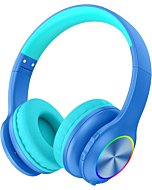 2022 Bluetcooth Kids Headphones Fit for Aged 3-21, Colorful LED Lights Comfort Wireless Headphones with Microphone 94dB Volume Limited for School/iPad/PC/TV/Cellphones, Wired & TF Card Mode, Blue