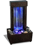 Nature's Mark 10" H Mirrored Waterfall Light Show Tabletop Water Fountain with Natural River Rocks and Color Changing LED Lights (Power Cord Attached)