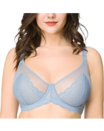 HSIA Women's Underwire Unlined Bra Minimizers Non-Padded Bra Full Coverage Lace Mesh Sexy Sheer Plus Size Bra 32C-42DDD Storm Blue