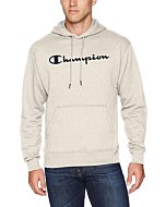 Champion Men's Powerblend Fleece Pullover Hoodie, Script Logo, Oatmeal Heather-Y07718, Small