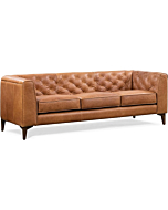 Poly & Bark Essex Leather Couch – 89-Inch Sofa with Tufted Back - Full Grain Leather Couch with Feather-Down Topper On Seating Surfaces – Vintage Pure-Aniline Italian Leather – Cognac Tan