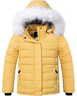 ZSHOW Girls' Puffer Jacket Fleece Lined Winter Coat Windproof Padded Hooded Parka(Yellow,14/16)