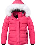 ZSHOW Girls' Puffer Jacket Fleece Lined Winter Coat Windproof Padded Hooded Parka(Rose Red,14/16)