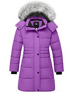 ZSHOW Girls' Warm Winter Coat Soft Fleece Lined Padded Fur Hooded Puffer Jacket (Purple.14/16)