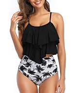 Adisputent Tankini Swimsuits for Women Flounce Bikini Top Tummy Control Modest Swimwear High Waisted Two Piece Bathing Suits Black M