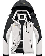 GEMYSE Women's Mountain Waterproof Ski Snow Jacket Winter Windproof Rain Jacket (White and Grey,Small)