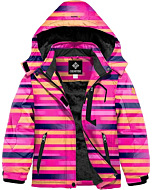 GEMYSE Girl's Waterproof Ski Snow Jacket Fleece Windproof Winter Jacket with Hood (Print Stripe,10/12)