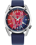 Citizen Eco-Drive Marvel Quartz Mens Watch, Stainless Steel with Leather strap, Spider-Man, Blue (Model: AW1680-03W)