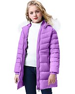 Szory Girl's Winter Warm Thicken Coats Windproof long Jackets with Removable Fur trim (Light Purple,10-12)