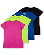 4 Pack: Girls Short Sleeve Active Quick Dry Fit Crew Neck T-Shirt Active Athletic Tops Essentials Soccer Sports Yoga Gym Shirts Young Teen Chica's Tees Sleep Zebra Summer Clothes - Set 5, XL (16)