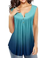 AMCLOS Womens V Neck Tops Soft T-Shirts Flowy Casual Tunic Button up Sleeveless Summer(Tanks-F-Blue, S)