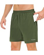 Cakulo Men's 5 Inch Running Tennis Shorts Quick Dry Athletic Workout Active Gym Training Soccer Shorts with Pockets Liner Army Green M