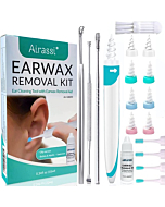 Ear Wax Remover Soft & Gentle Ear Cleaning Tool with Ear Wax Removal Aid & 8 Replacement Heads Included 4 Reusable Micro-Bristles and 4 Silicone Q-Grip Heads + 4PCS Metal Ear Picker Set