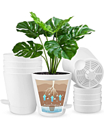 HOMENOTE 7" Bottom Watering Plant Pots, 6Pcs Self Watering Planters with Drainage Holes, Attached Saucer Reservoir and Watering Lip for Indoor Outdoor Flowers Plants Windowsill, White