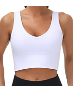 THE GYM PEOPLE Womens Longline Sports Bra Padded Crop Tank Tops Workout Yoga Bra with Removable Pads (White, Medium, m)