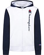 Champion Boys Fleece Hooded Zip Up Sweatshirt Hoody Kids Clothes (X-Large, White/Navy)