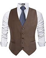 Alizeal Mens Classic Solid Color Business Suit Vest Regular Fit Tuxedo Waistcoat, Coffee-S