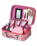 BFF BEAUTY Girls Makeup Kit Gift Set, 15 Pieces Make Up Set with Makeup Brush Sets, Makeup Sponge Blender, Cosmetic Bag, Facial Cleanser, Body lotion, Hand Cream, Birthday Gifts for Teen Girls