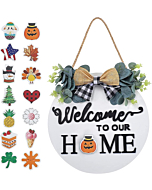 Seasonal Interchangeable Welcome Sign for Front Door Decor, Welcome to Our Home Sign with Interchangeable Holiday Pieces, Welcome Door Sign for Farmhouse Front Porch Decor and Housewarming Gift(White)