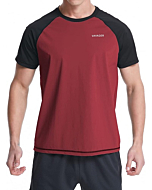 VAYAGER Men's Swim Shirts Rash Guard UPF 50+ Short Sleeve Quick Drying Crew Water Shirt(Red-Black-M)