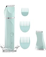 Waterproof Bikini Trimmer Women Electric Razor for Bikini Legs Pubic Hair Rechargeable Electric Shaver for Women Hair Removal with Snap-in Ceramic Blades IP7X Washable Head,Wet and Dry Use,Green